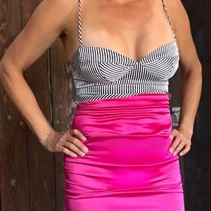 Hot pink / black & white pin stripped dress